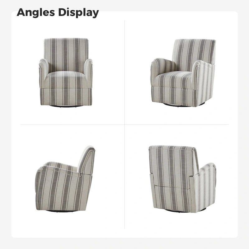 Pancy Traditional Swivel Armchair with Jacobean Strip Pattern by HOLALA HOME