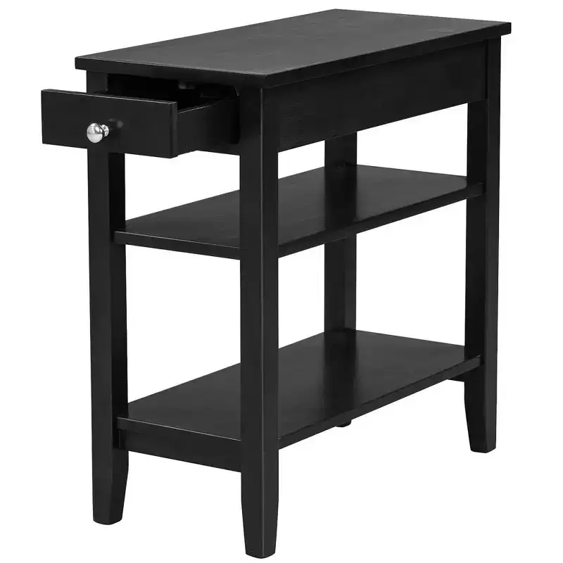 Costway 2PCS 3-Tier End Table Sofa Side Table Nightstand w/ Shelf & Drawer