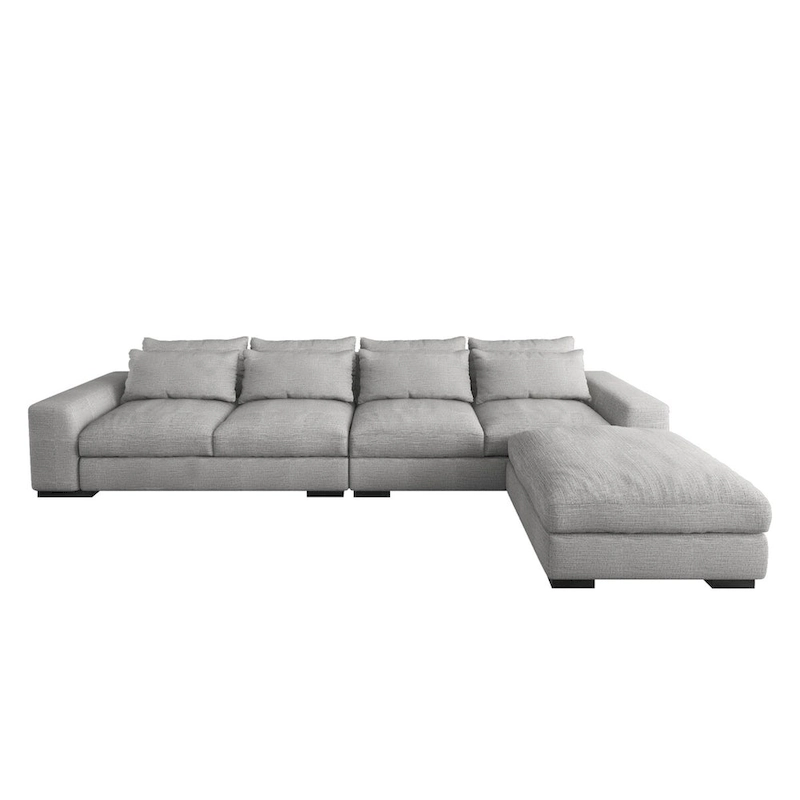 150 Wide L-Shape Linen Sofa Couch, Modern Feather Filled 5-Seat Sectional Sofa Couch with Ottoman