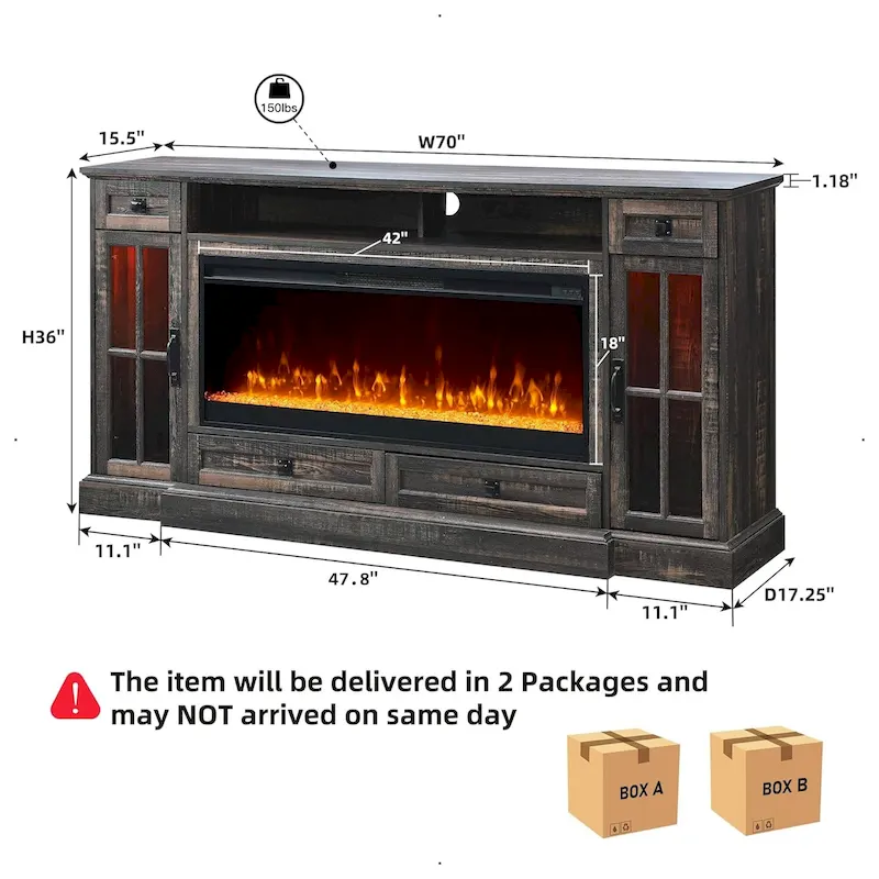 70 Farmhouse Fireplace TV Stand, Entertainment Center, Console Table