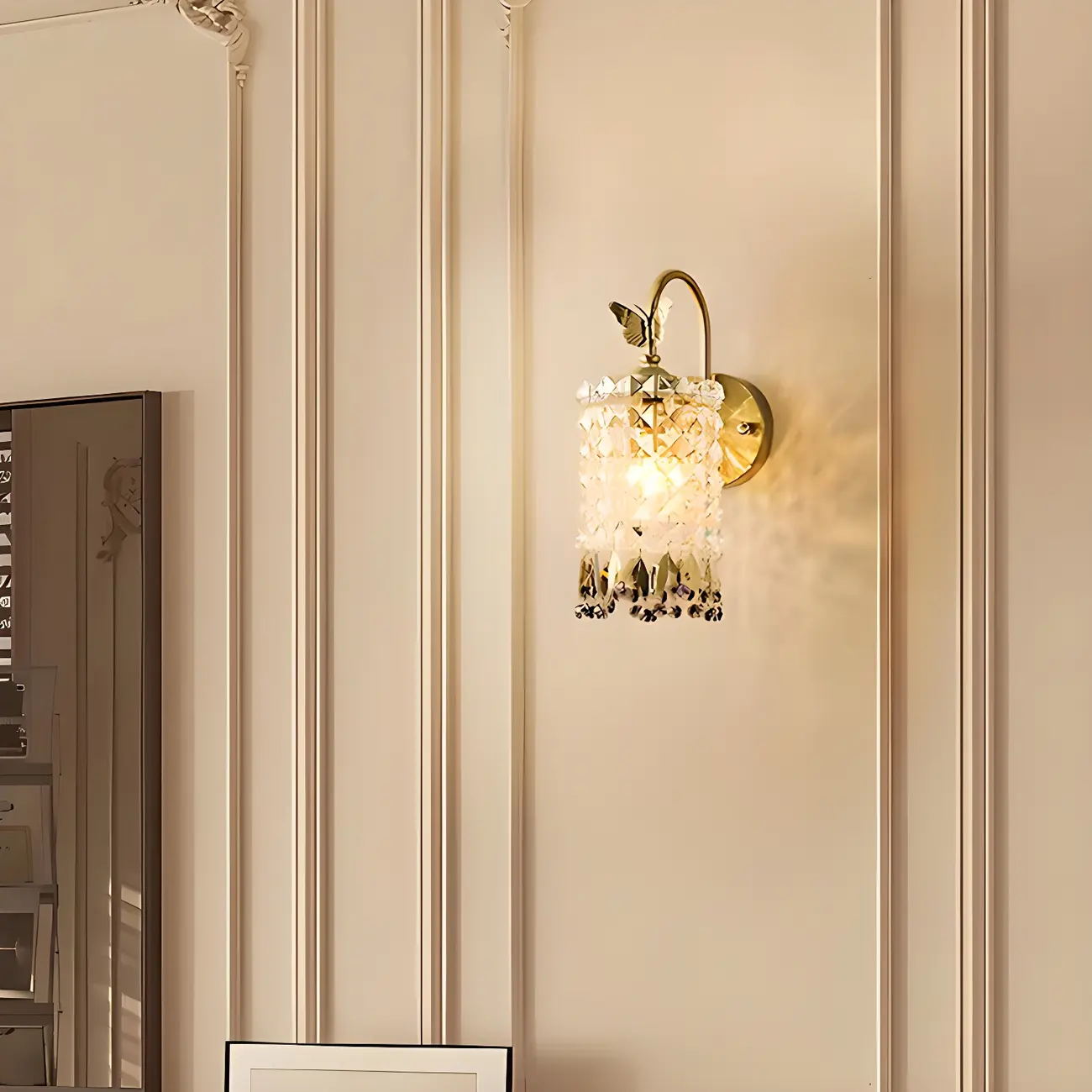 Luxury Golden Gooseneck Cylinder Crystal Wall Sconce
