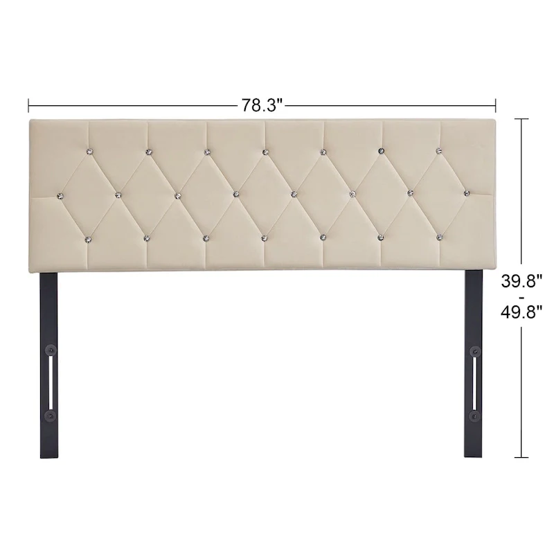 Diamond Tufted Upholstered Headboard - Beige Velvet Queen/King