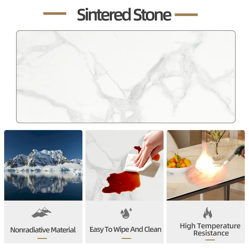 Luxurious Italian Marble Dining Table Sintered Stone Top Rectangular - 61.81x11.42x11.81 inch