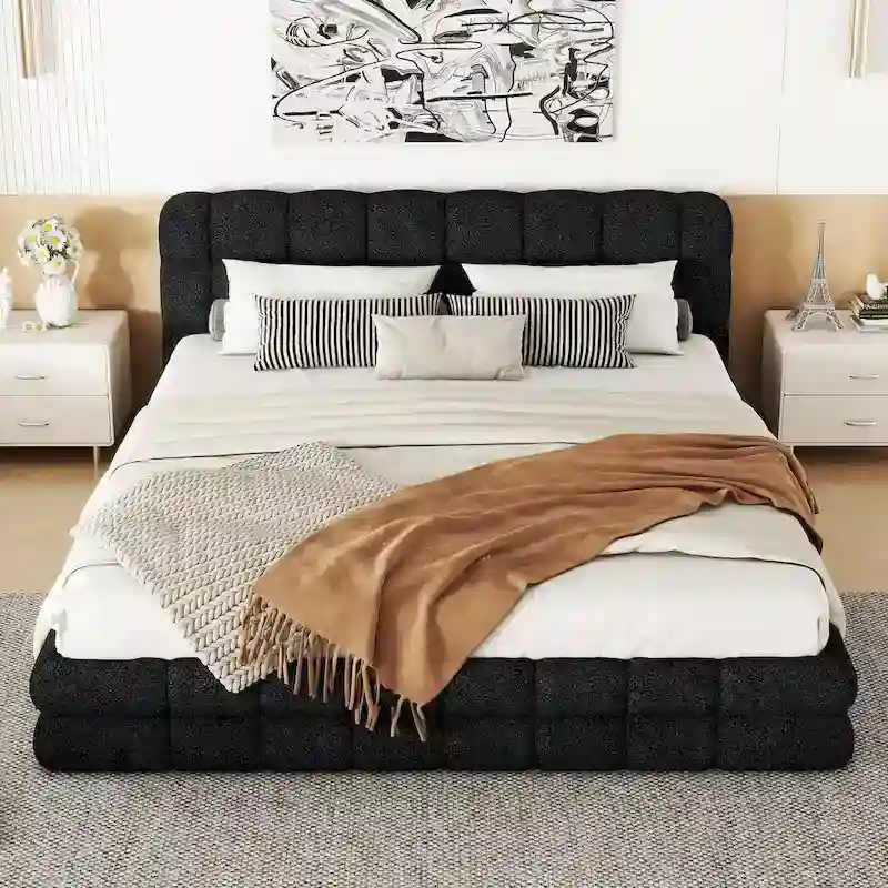 Queen Size Upholstered Platform Bed For Bedroom