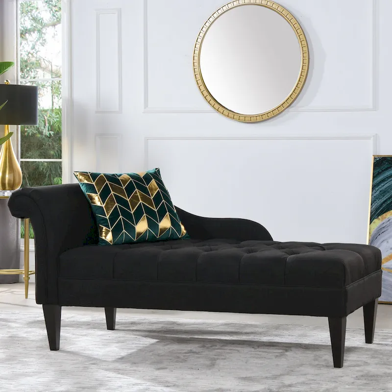 64 Mid-Century Tufted Rolled-Arm Chaise Lounge
