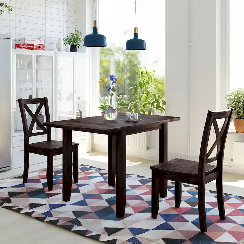 3-Piece Wooden Breakfast Nook Dining Table Set with Drop Leaf Table