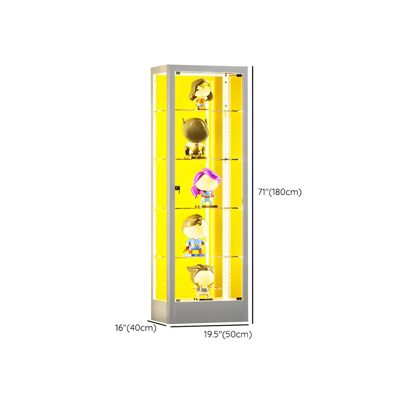 Adjustable Shelves White Glass Locking Curio Cabinet