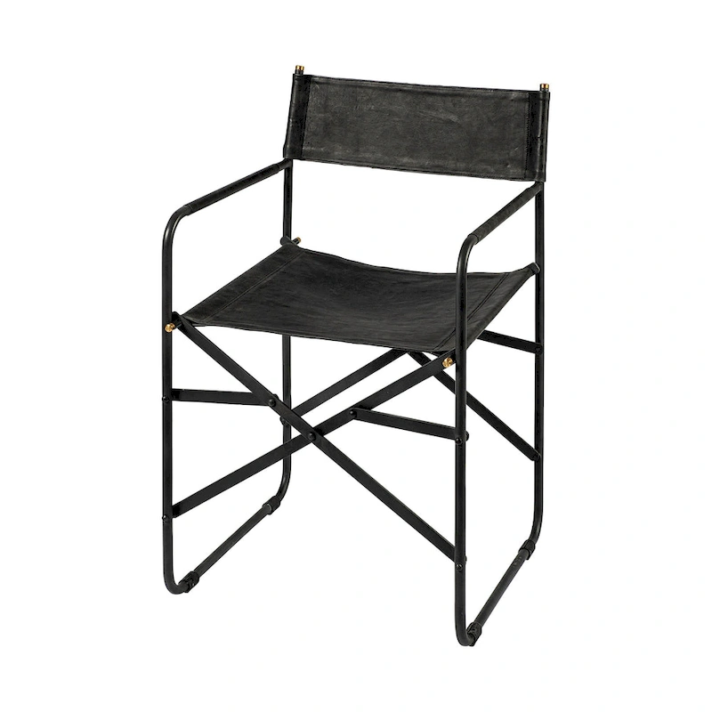 Direttore Black Genuine Leather Seat With Black Iron Frame Dining Chair - 19.7W x 21.7D x 33H