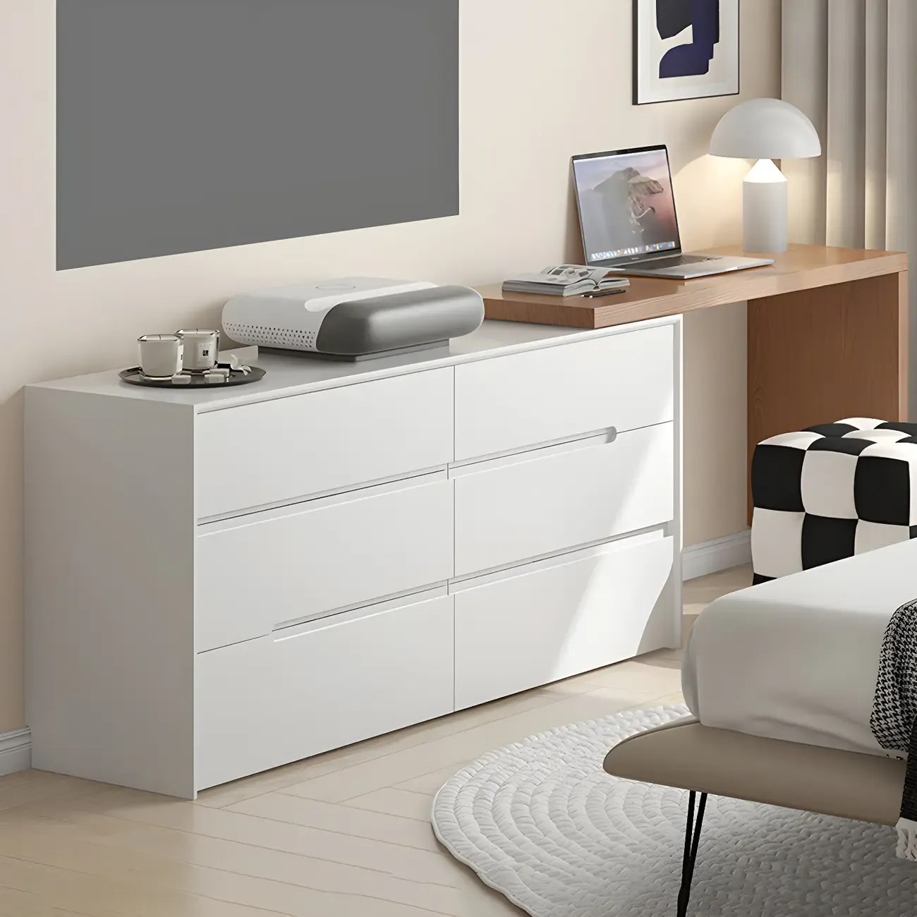 Minimalist White Wooden Dresser with Soft-Close Drawers