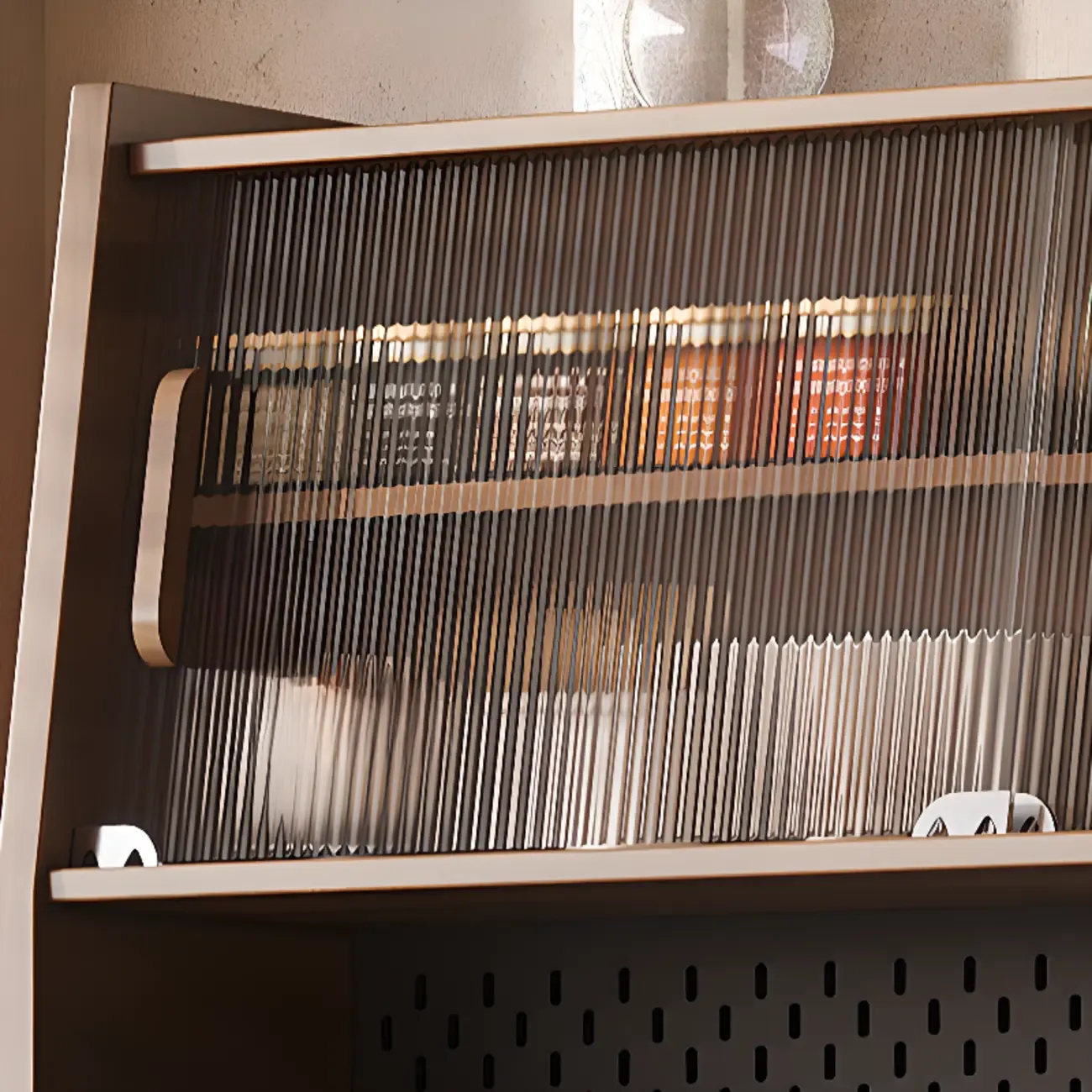 Kitchen Brown Wooden Hutch Top Sideboards with Pegboard Back