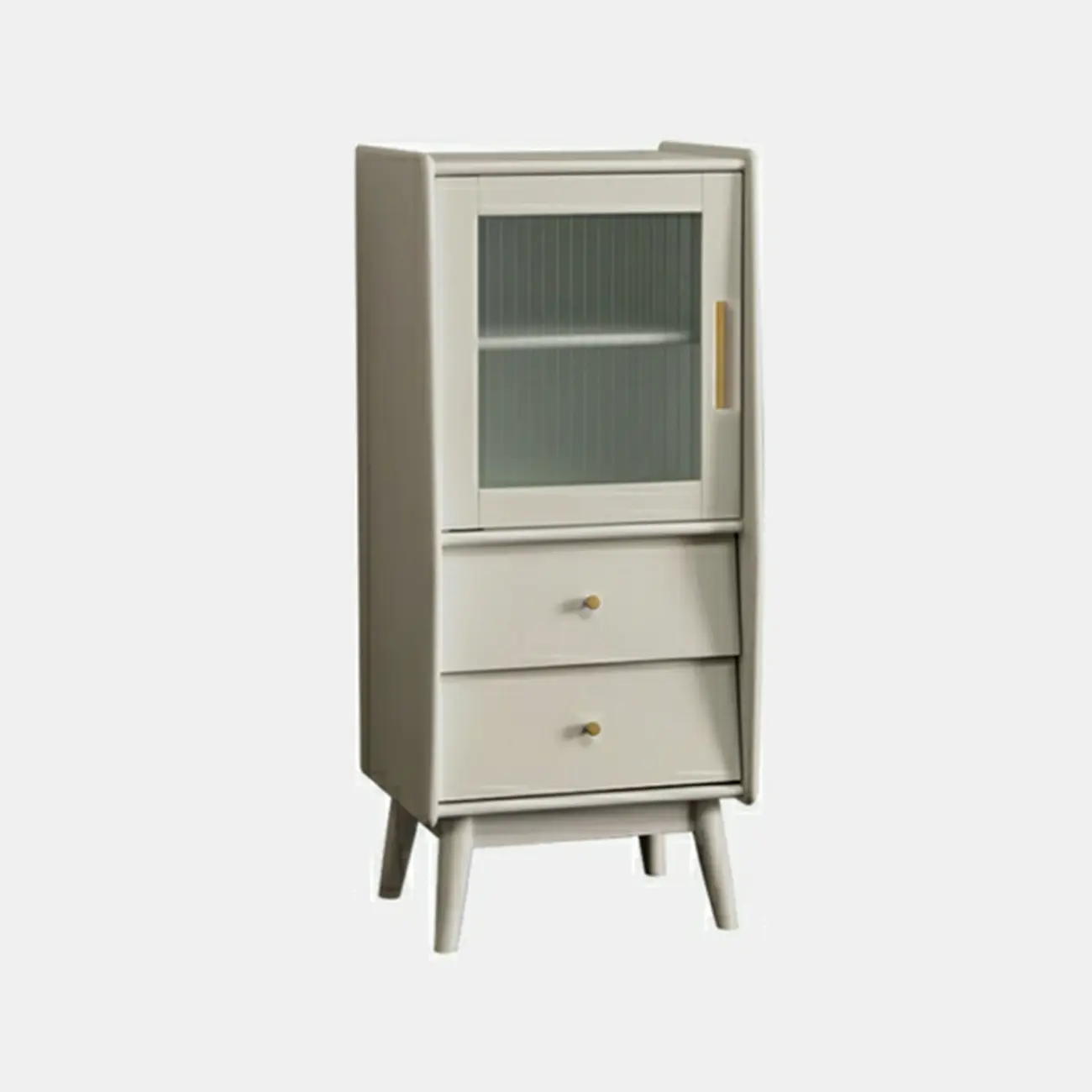 Modern Gray Pine Wooden Glass Storage Cabinet for Living Room