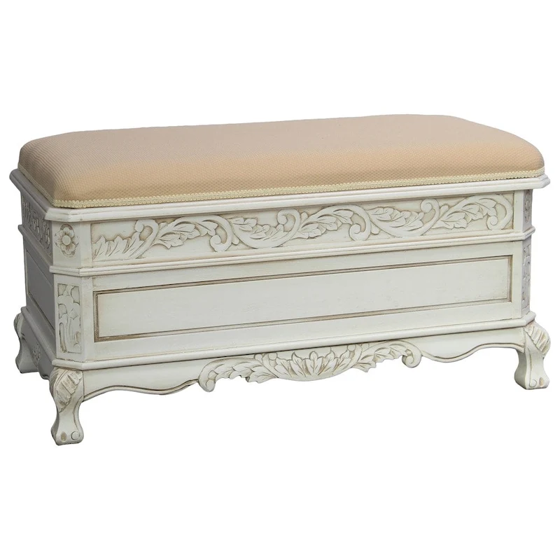Windsor Carved Wood Storage Bench