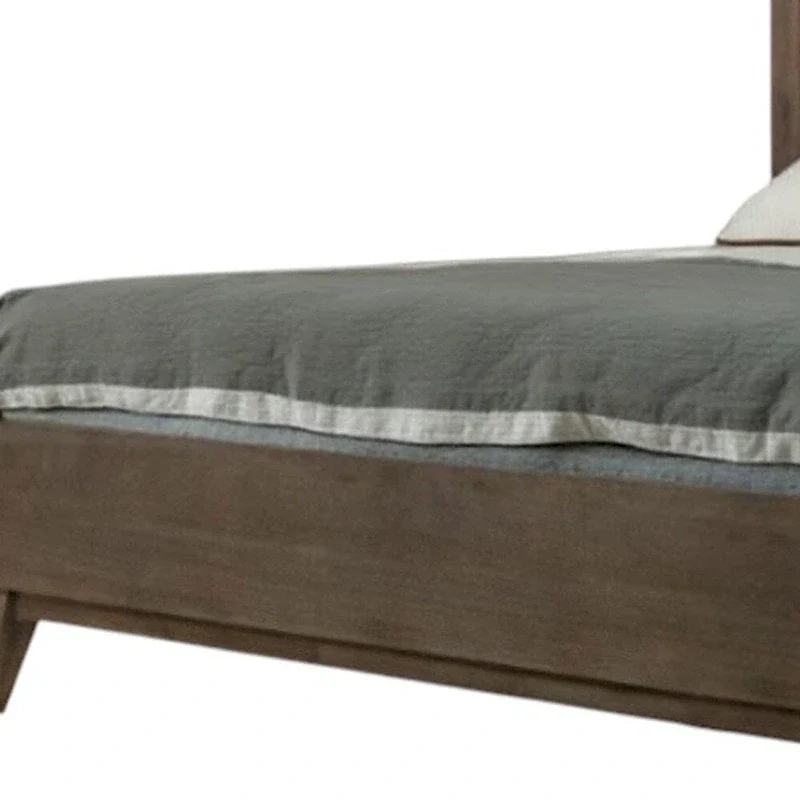 HomeRoots Brown Carved Geometric Solid Wood King Bed Frame