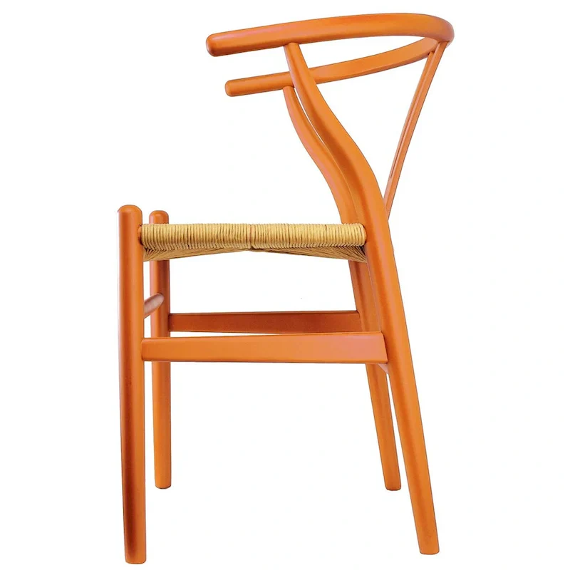 Set of 2 Wood Dining Chairs with Woven Rope Seat