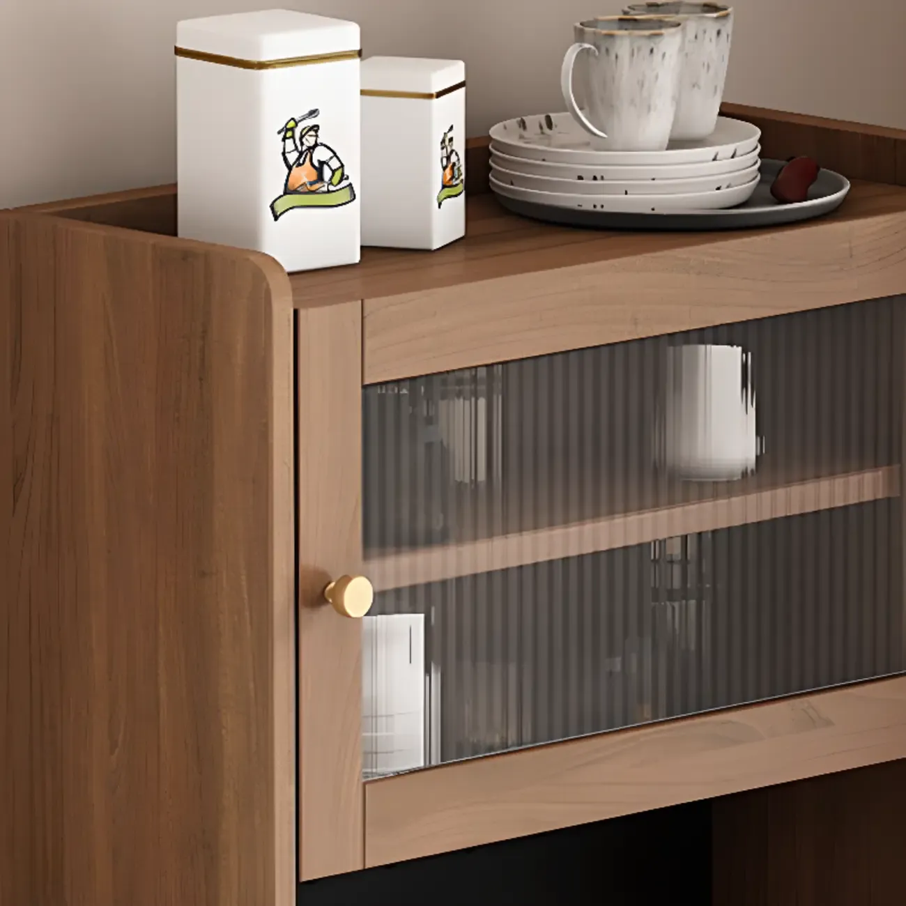 Compact Wooden Brown 2-Drawer Tall Sideboard with Hutch