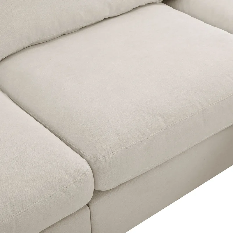 Beige 113 L-Shaped 4-Seat Sectional Sofa with Adjustable Footrest and Reversible Chaise