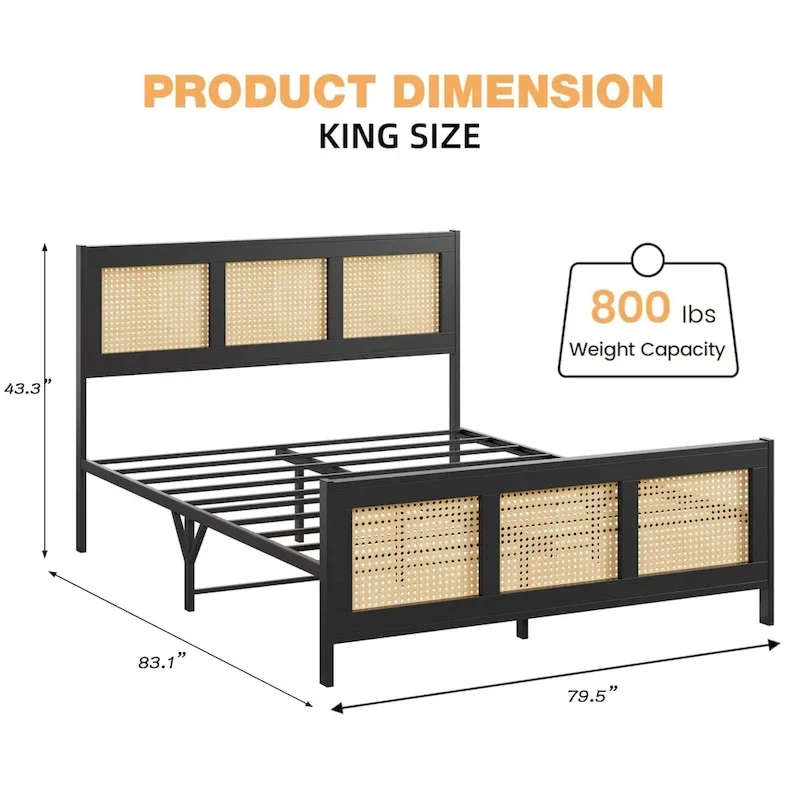 Rattan Bed Frame with Headboard