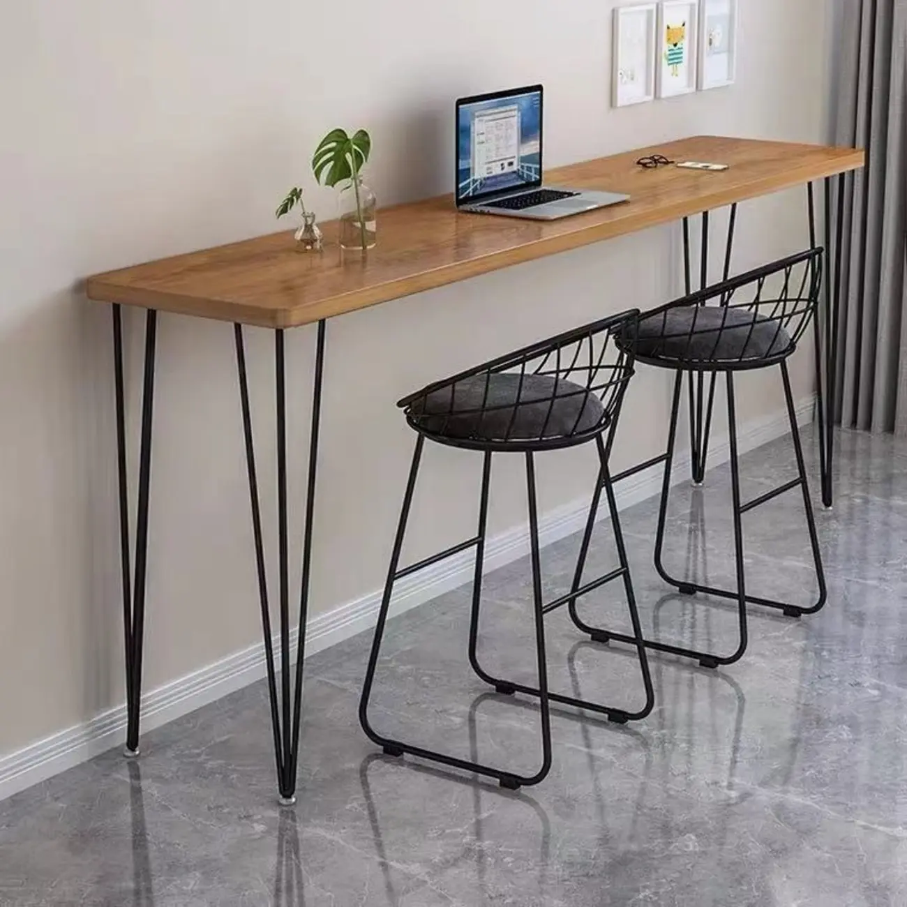 Sleek Modern White Bar Height Table Wood Top Metal Base