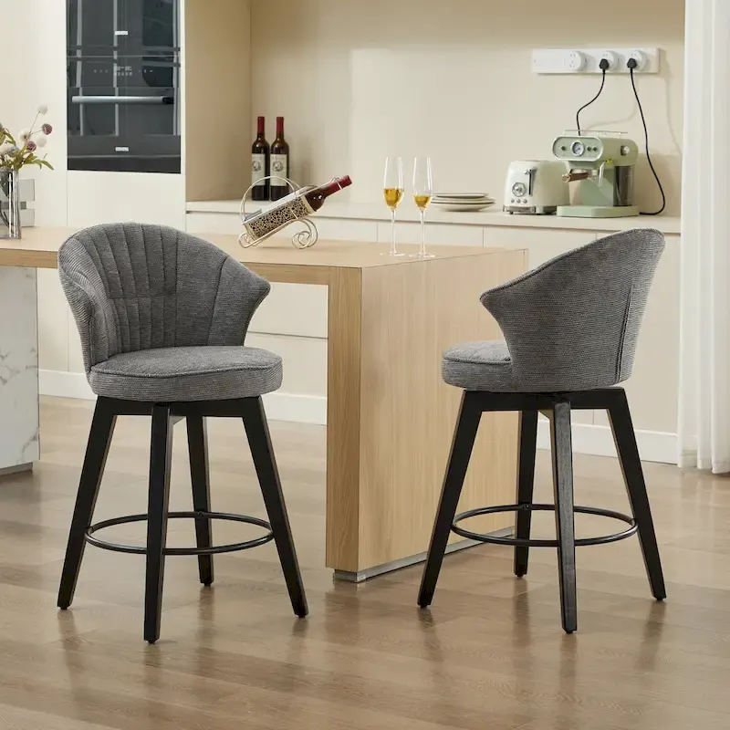 Swivel Bar Stools Set of 2, Upholstered Dining Room Chairs with Wide Backrest, Counter Height Chair with Metal Legs