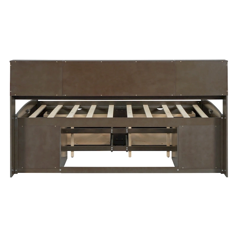 Full Wooden Daybed with Cabinets, Shelves, and Drawers