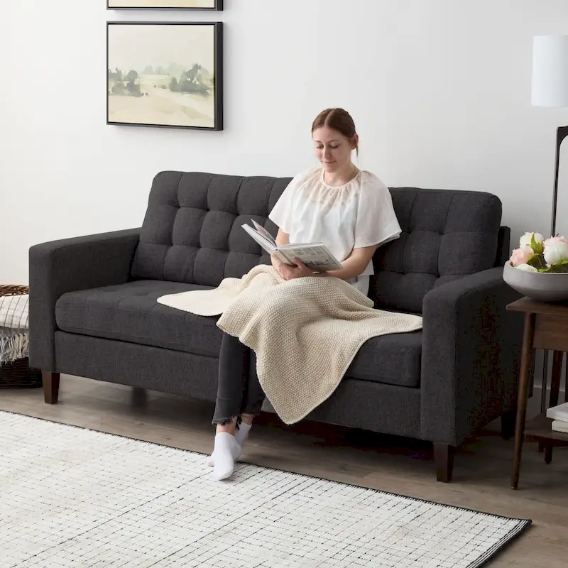 Brookside Brynn 76-in. Square-arm Faux Leather/Velvet/Fabric Sofa