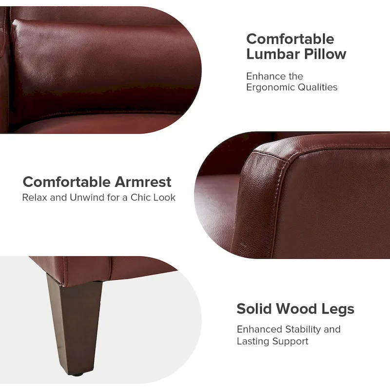 Erich Genuine Leather Wingback Armchair with Pillow by HULALA HOME