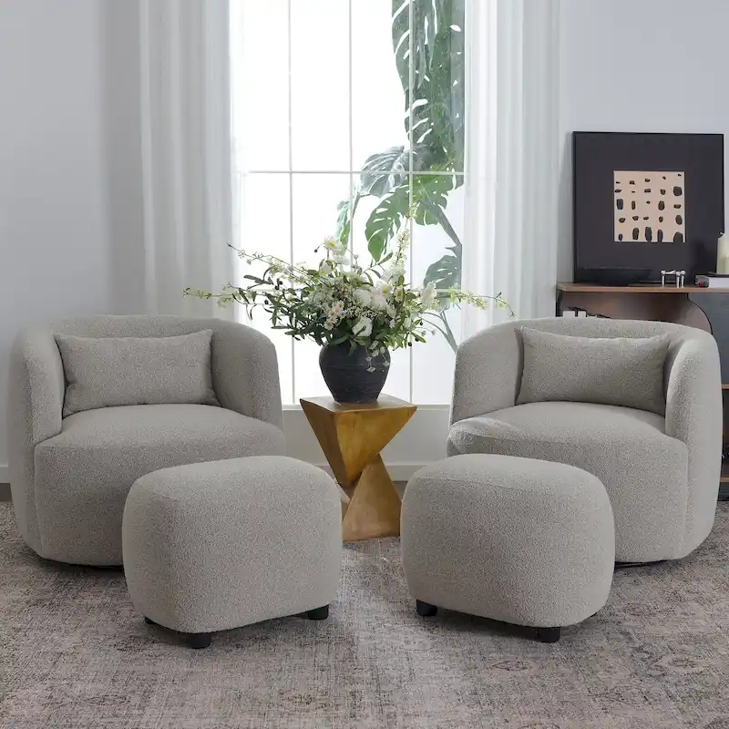 KINWELL 34 Wide Boucle Fabric Upholstered Swivel Armchair (Set of 2)