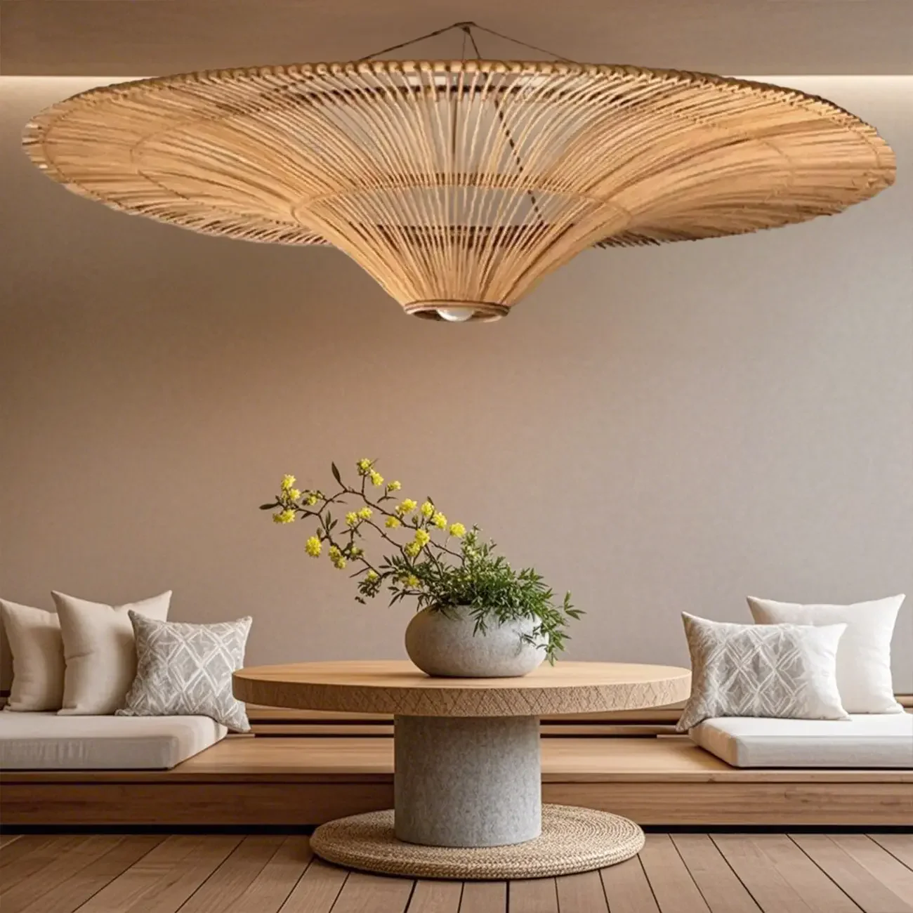 Natural Woven Rattan Bohemian Semi Flush Ceiling Light