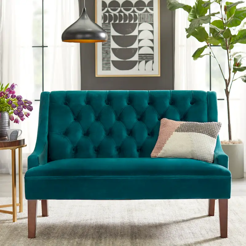 Pearl / Blue / Linen / Emerald Green / Grey Mid-Century Loveseat, 2-Seater