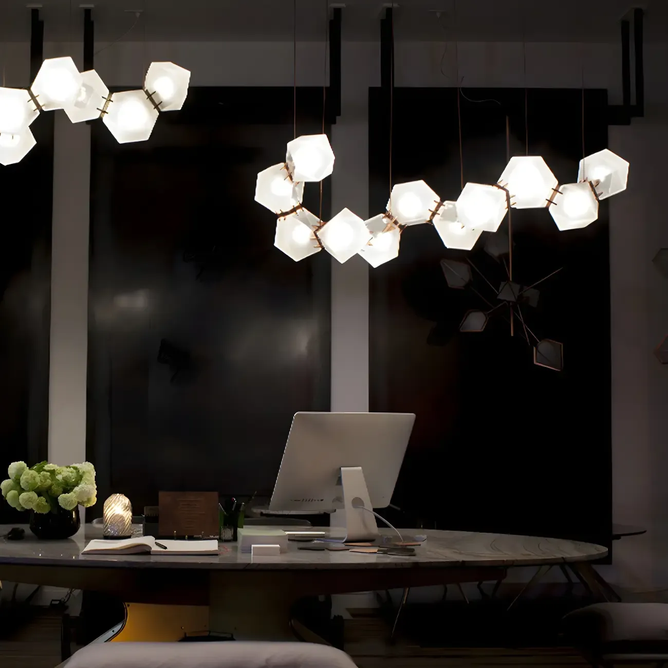Simple Modern Glass Hexagonal Island Pendant Light