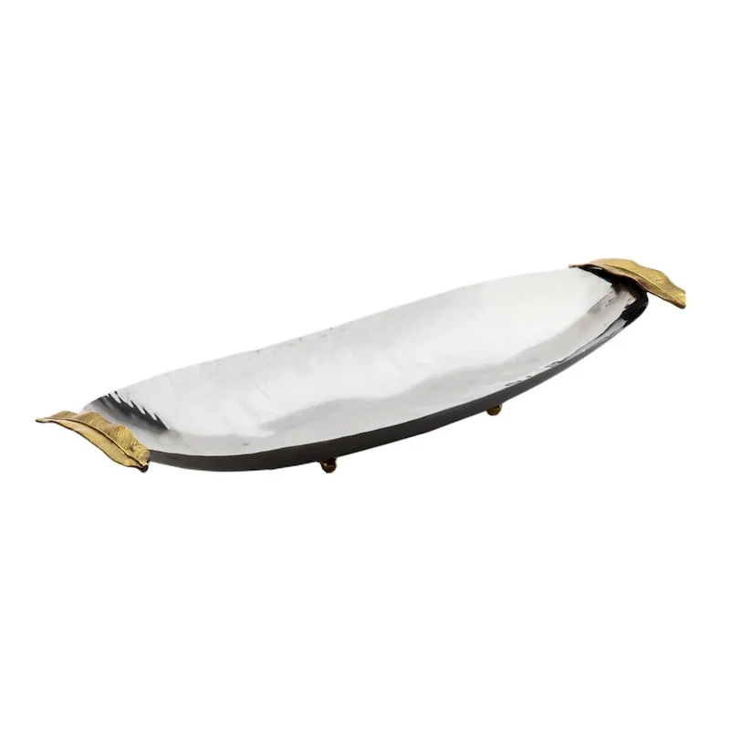 Brass Accent Oval Dish - 19.25x7.25x1.25