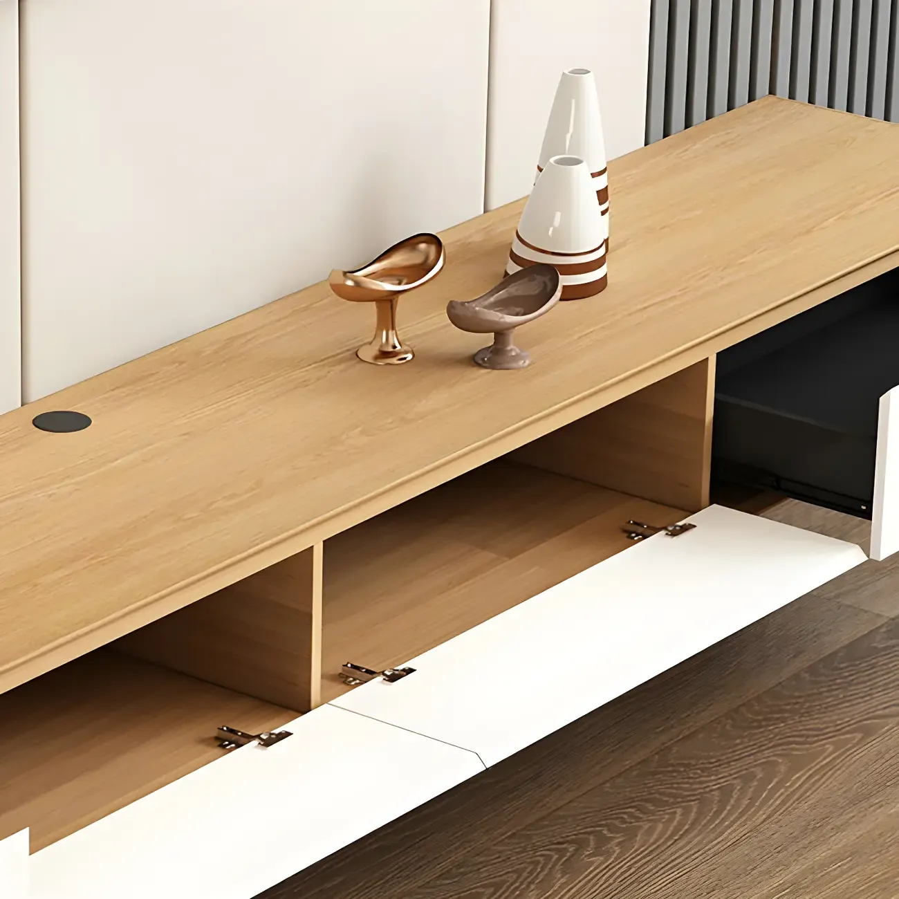 Natural Long Wood Floating TV Stand Media Consoles