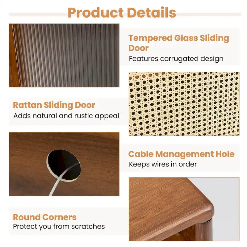 Costway Modern TV Stand Entertainment Center Media Console with Rattan