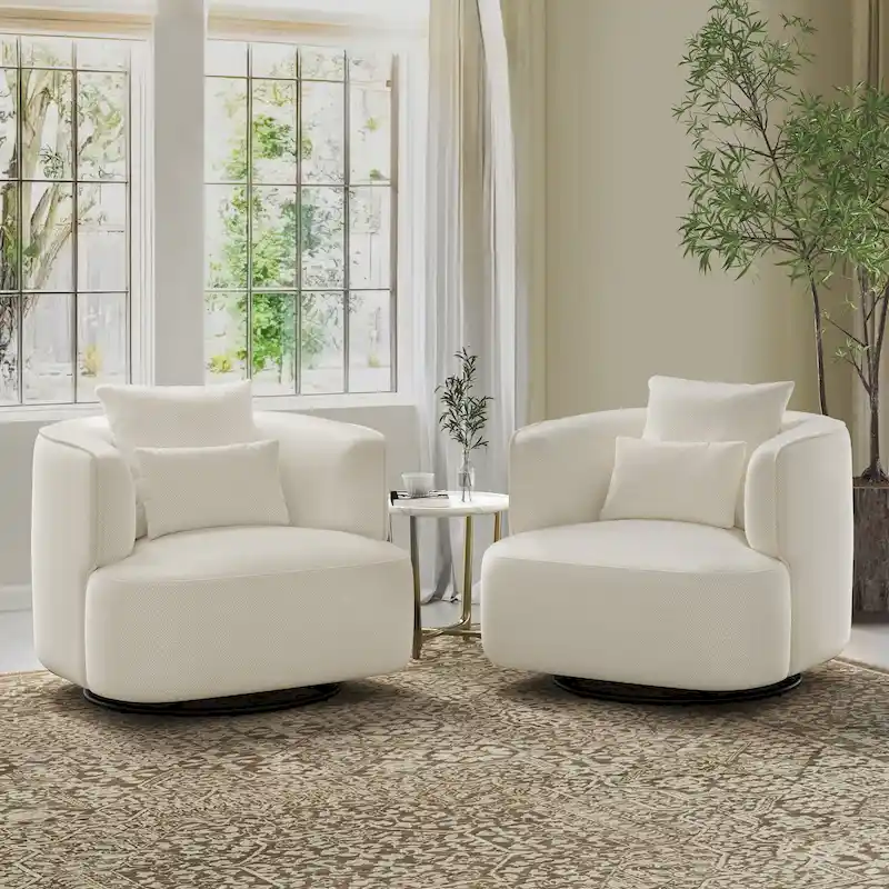 LUE BONA 2 Set Swivel Accent Armchair Fabric Blend, Modern Barrel Living Room Sofa Chair - 32.7 W x 32.7 D x 26.8 H