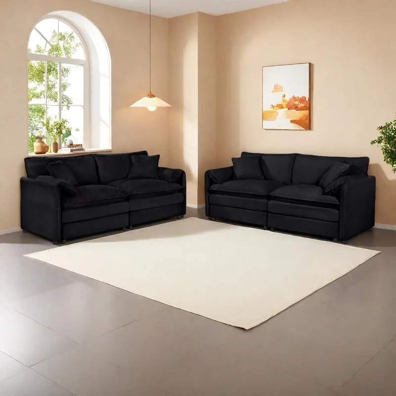 75.59 Chenille Cloud Loveseat Sofa with Deep Seat and 4 Pillows