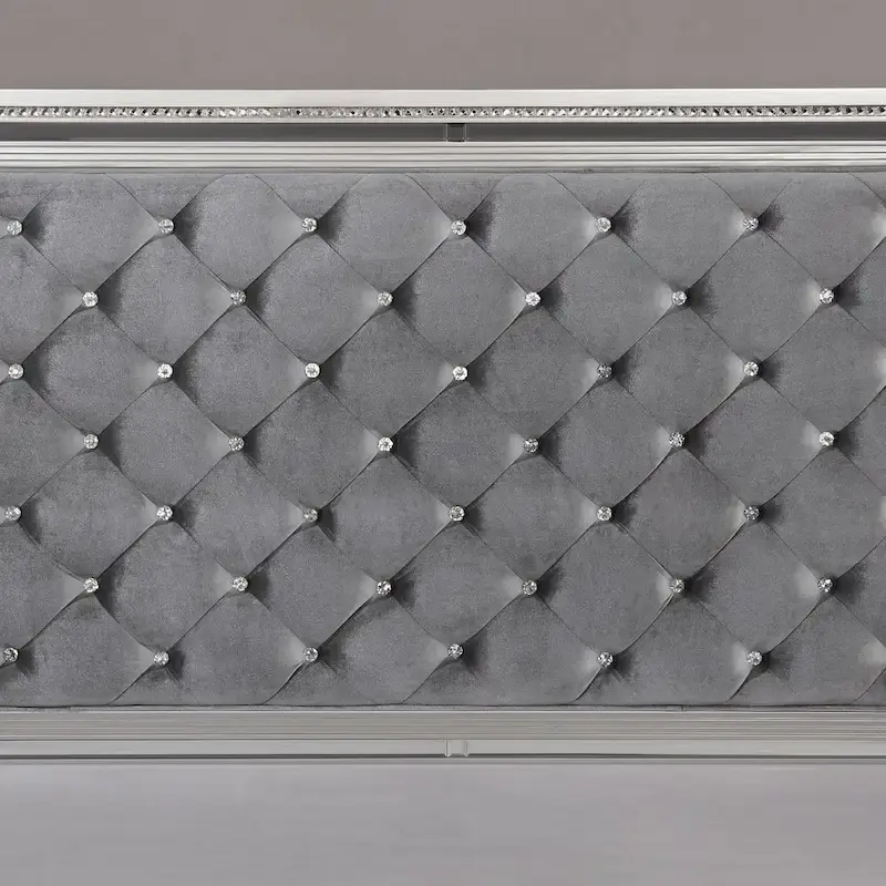 Seleena Glam Silver Fabric Upholstered Panel Bed with Button-Tufted by Furniture of America