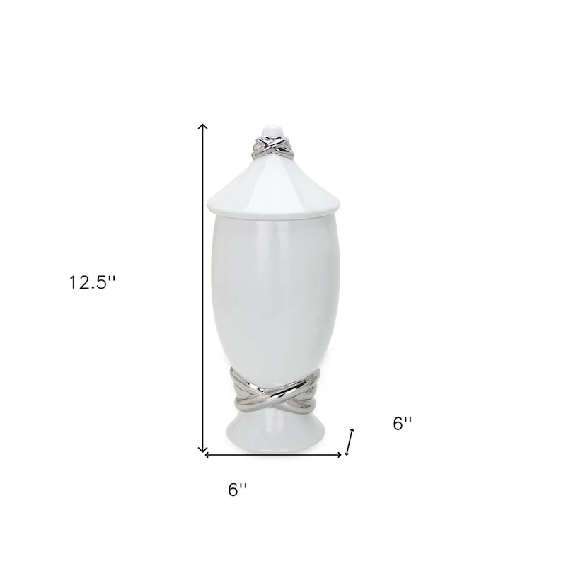 13  White and Silver Abstract Oval Ceramic Ginger Jar