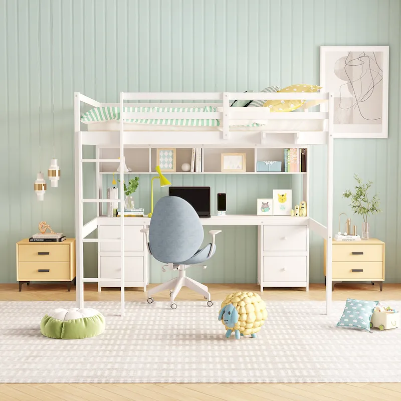 Loft Bed with Desk, Cabinets
