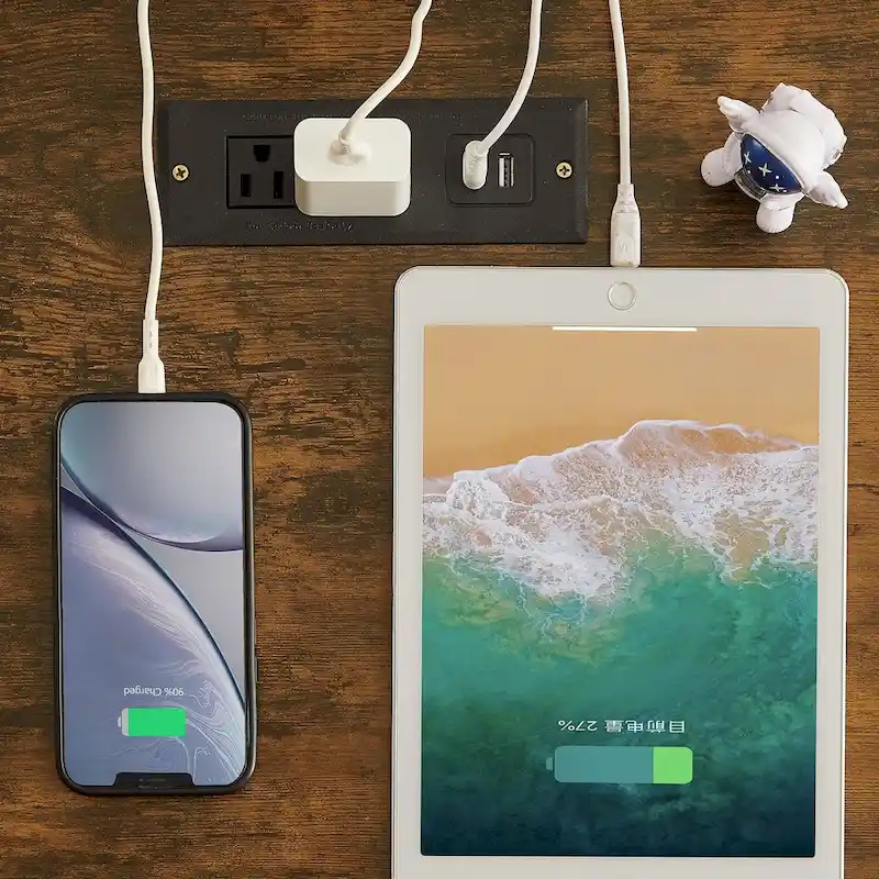 Nightstand End Table with Charging Station & 2 Flip Drawers, 2 USB Ports & 2 Power Outlet