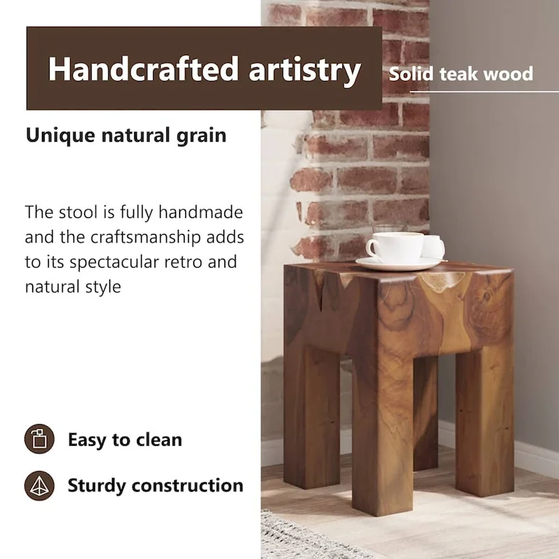 vidaXL Solid Teak Wood Stool, Small Side Table, Brown - 11.8 x 11.8 x 15.7