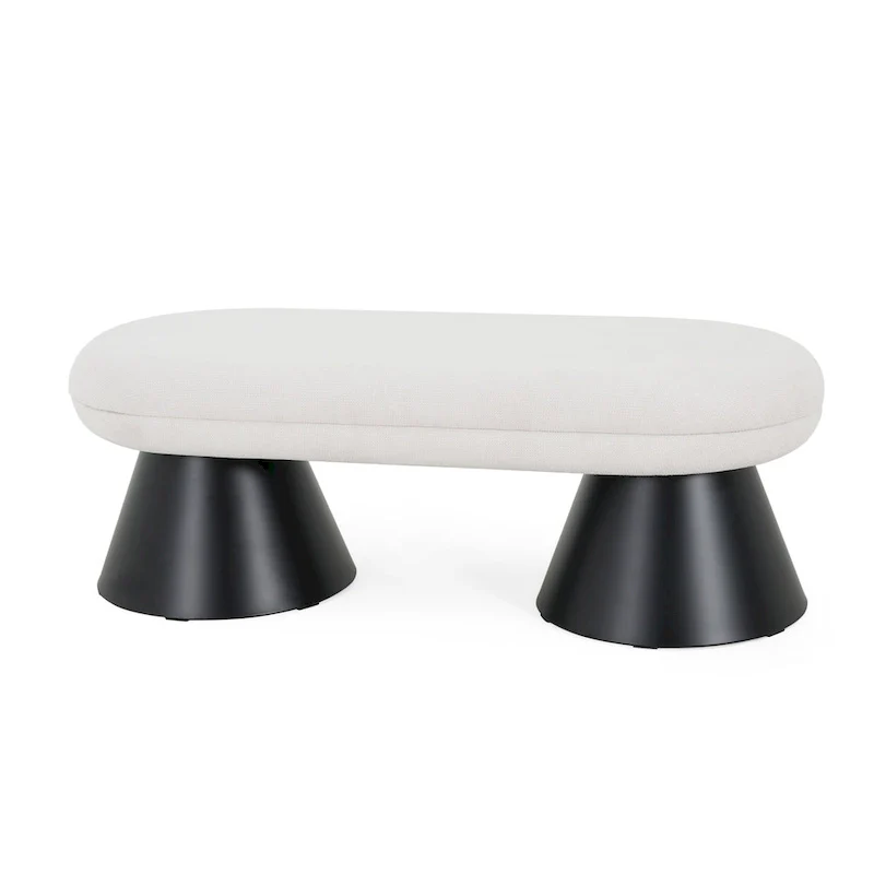 Christopher Knight Home - Nathan Upholstered Dining Bench, 2-Step Assembly Entryway & Bedroom Ottoman with Black Iron Legs