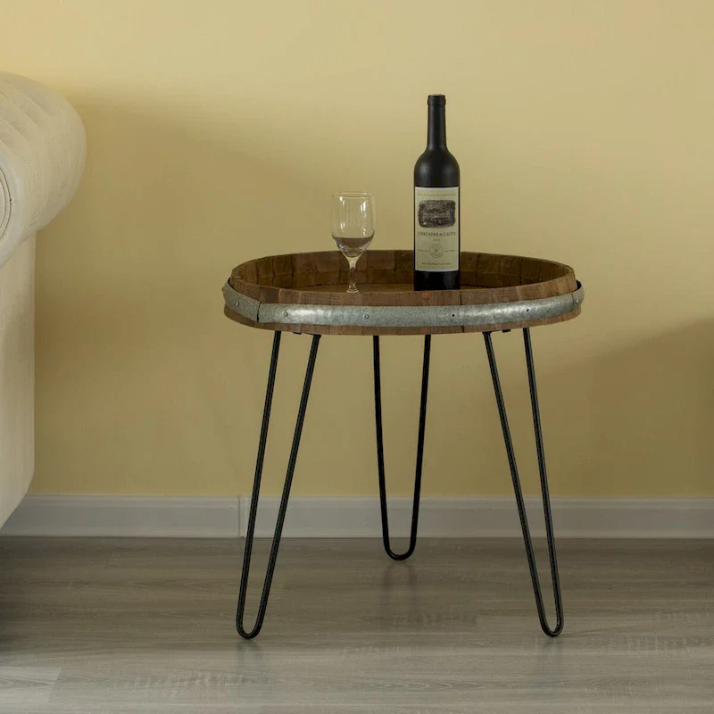 Wooden Wine Barrel Head End Table Accent Coffee Table