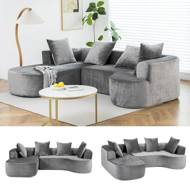 XINMICS 99.61 Modular Upholstered Sectional Sofa, Modern 3 Seater L-Shaped Compression Couch With Chaise, Left Hand Facing