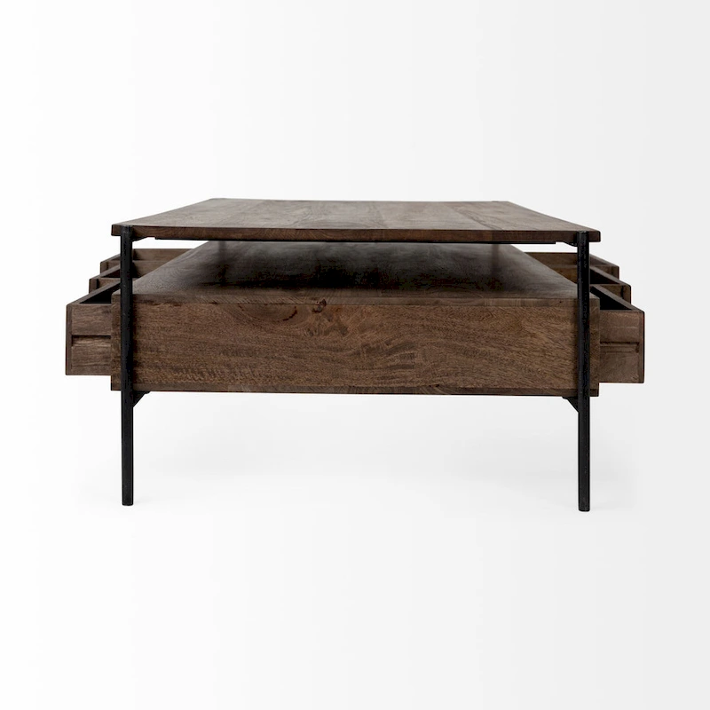 Glenn I Square Dark Brown Wood and Iron Black Frame Side Table