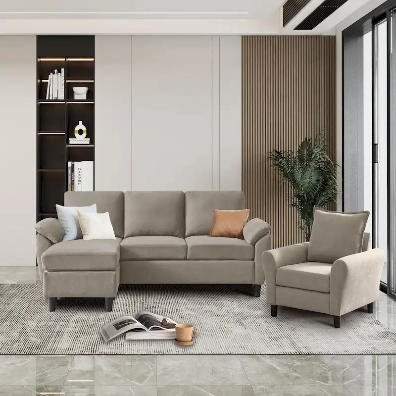 3-Piece Living Room Sectional Sofa Set with Chair and Ottoman