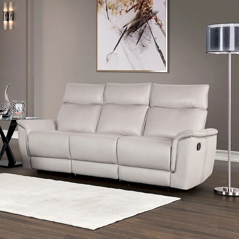 Furniture of America Marty Modern Leather Match Manual Reclining Sofa with Flared Padded Arms