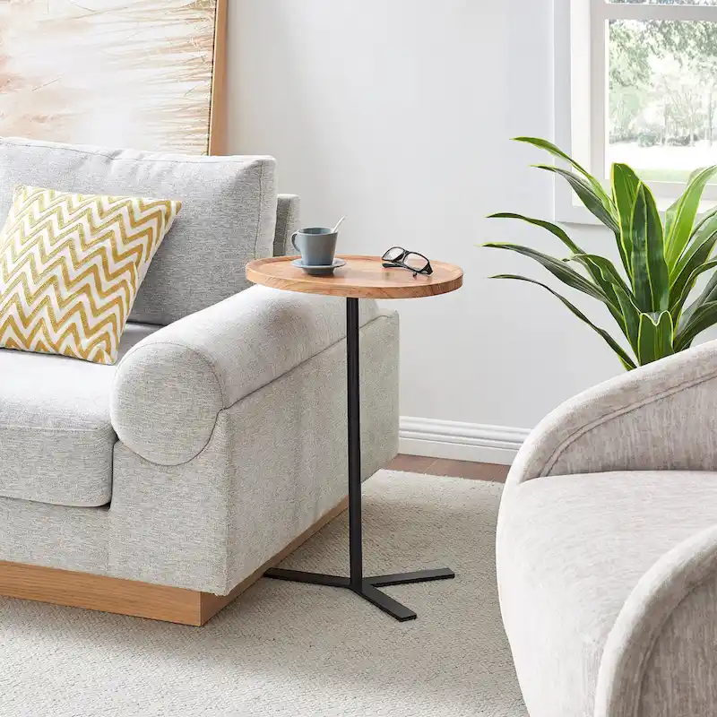 Carter Oval Teardrop Modern Raised Lip Edge Couch-Side Accent C-Table with Crossed Y-Shape Metal Pedestal Leg