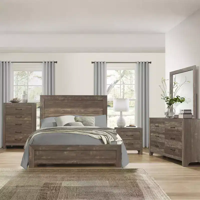 GDFStudio Geoffrey Rustic Brown Full-Size Wooden Panel Bed