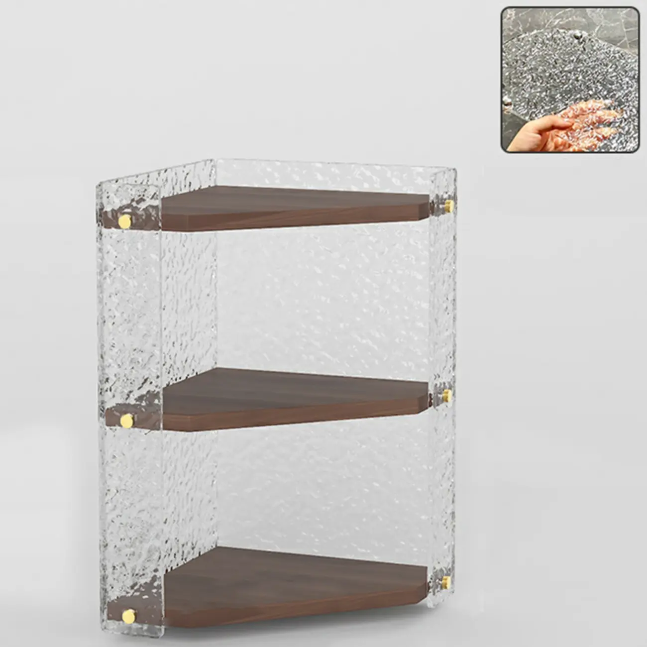 Modern Acrylic Natural Wood Open Shelves Corner Cabinet