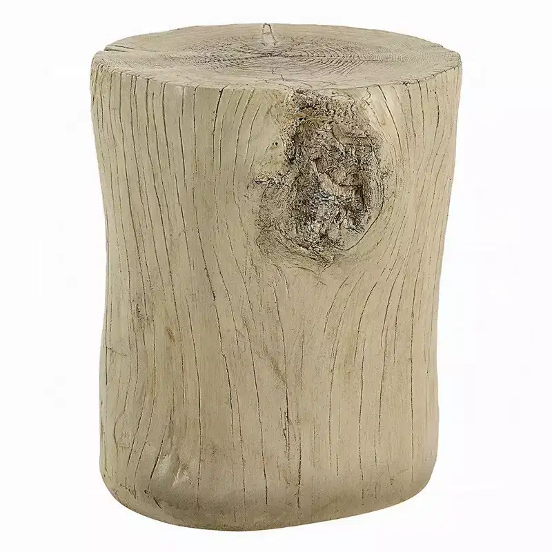 Accent Table, Light Natural Brown Cement, Log Shape, 14 Inch